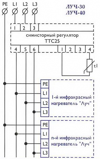 Схема подключения инфракрасных обогревателей
